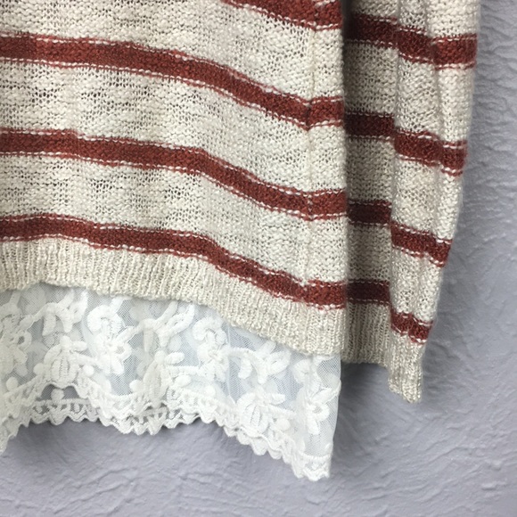 Pink Rose Creme & Burnt Orange Striped Sweater Top - Picture 8 of 10